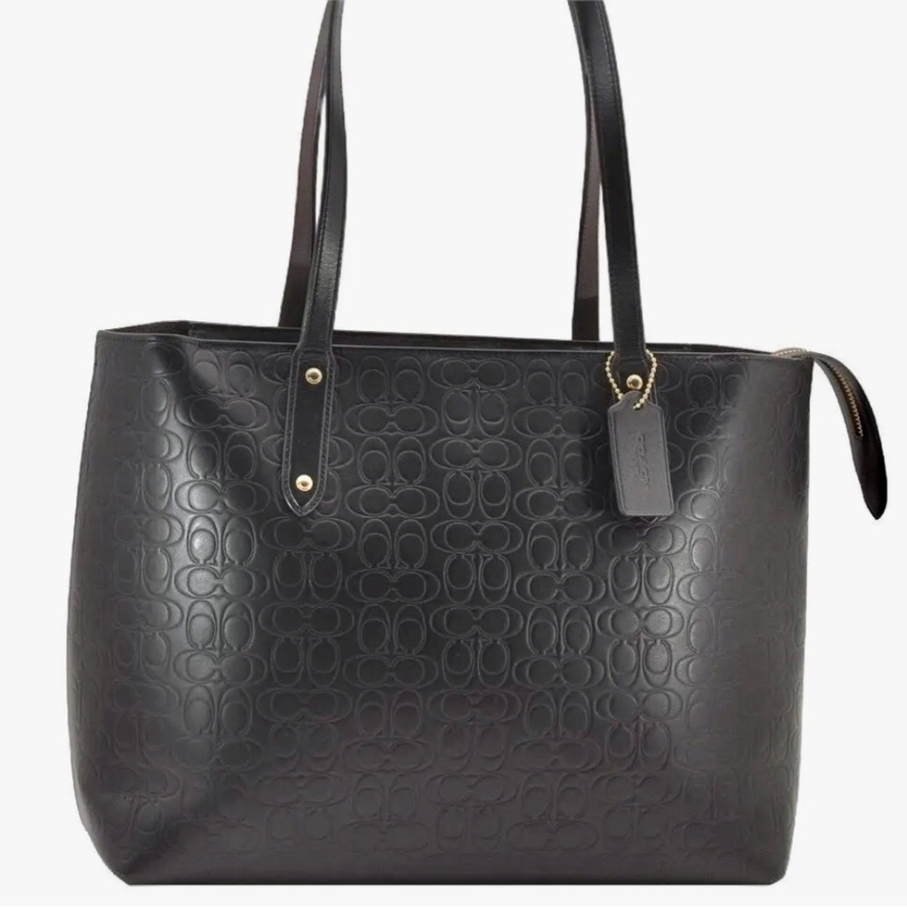 COACH Authentic Leather COACH Signature Shoulder Shopping Tote Bag in BL…